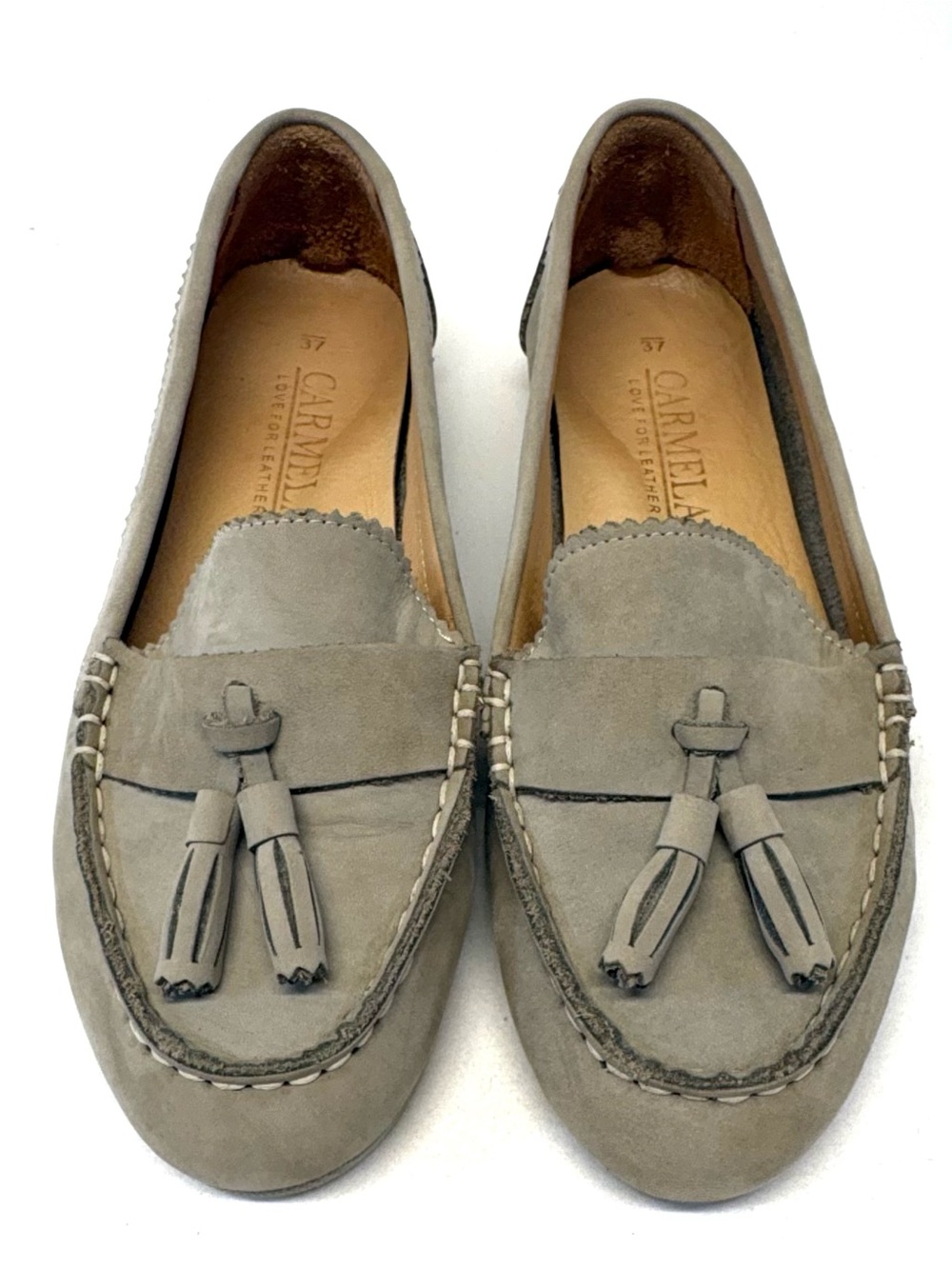 Carmela Grey Suede Tassel Loafers Moccasins Size 37 Excellent Used Condition